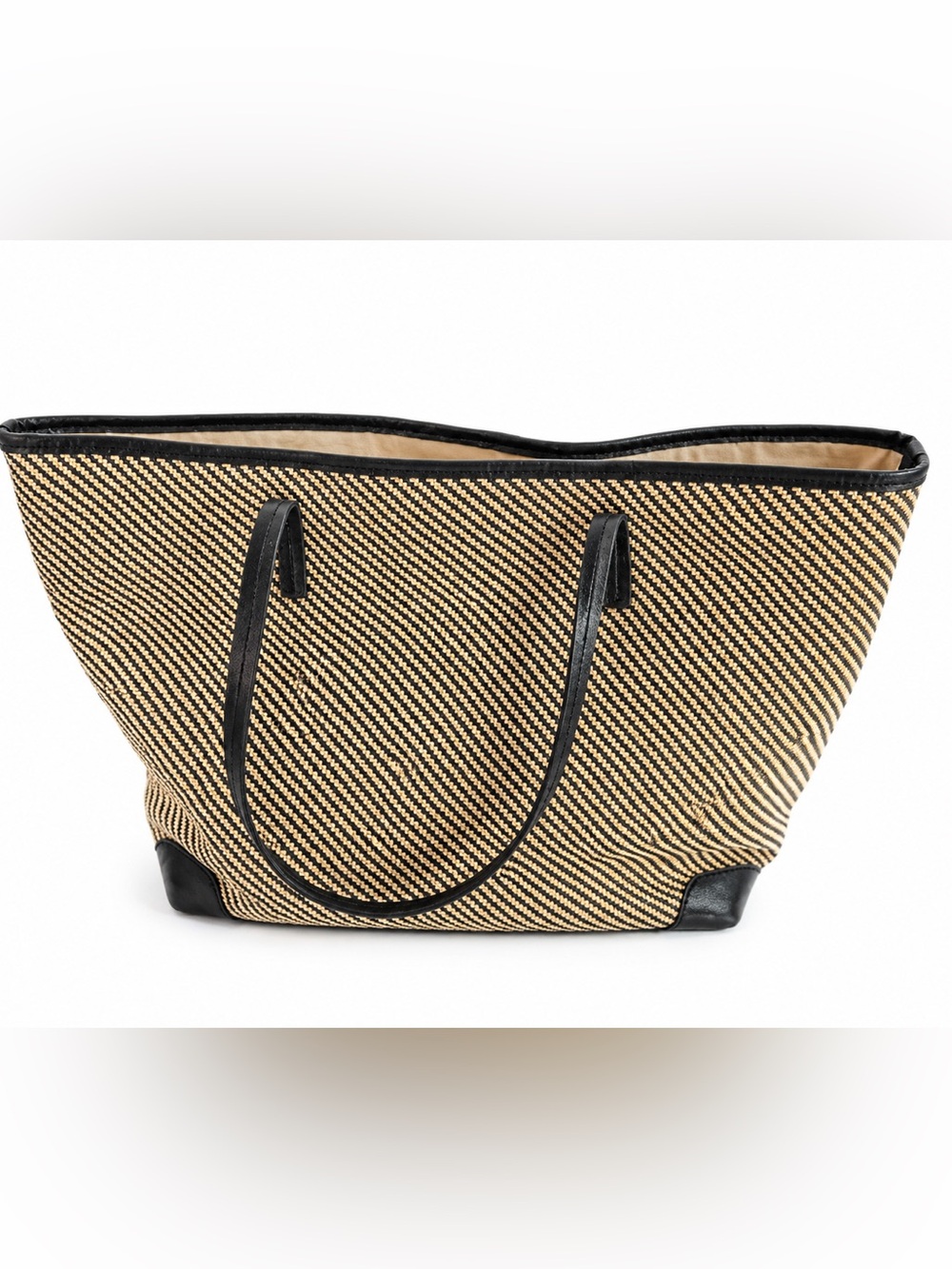 Banana Republic Kennedy Black Tan Woven Straw Tote Bag